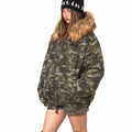 American Retro Heavy Big Fur Collar Hooded Camouflage Cotton Jacket