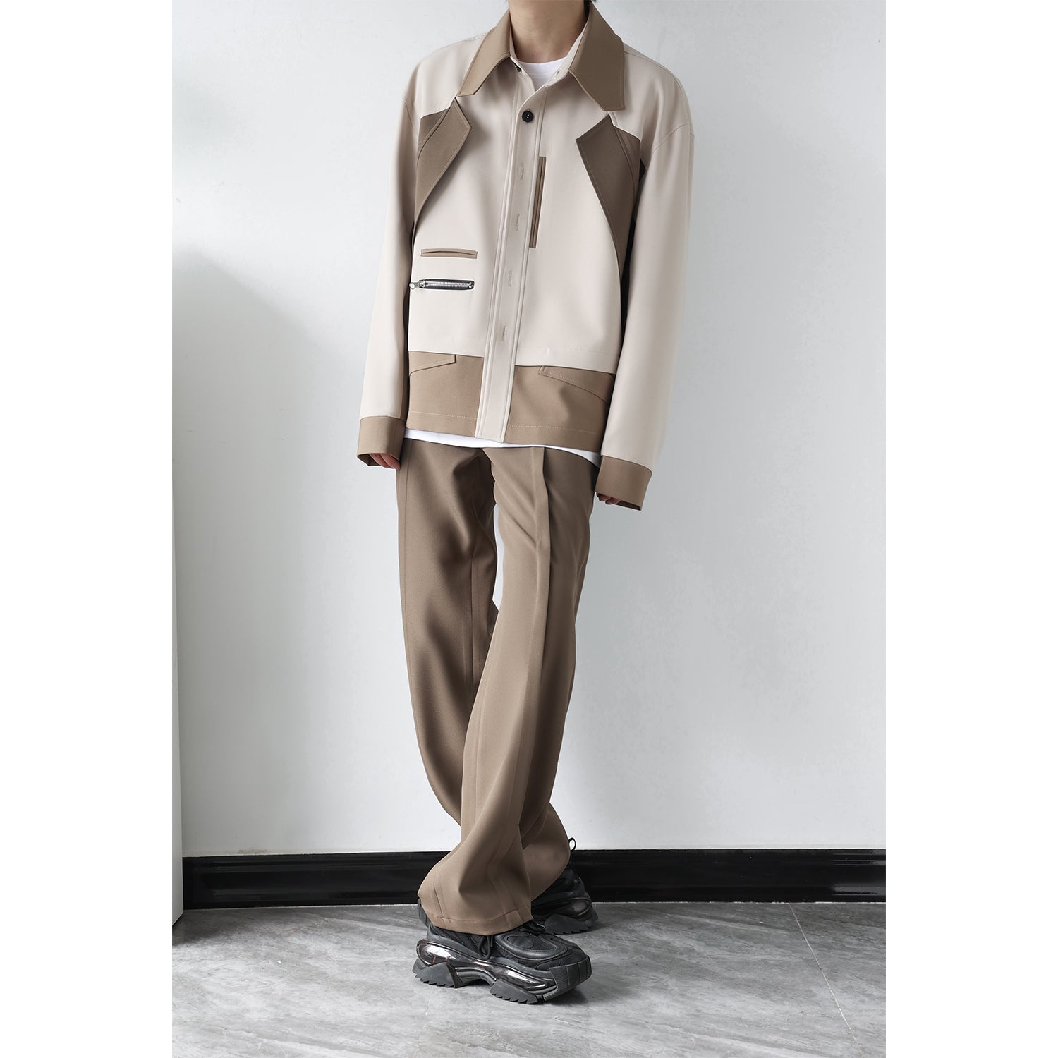 Mens Loose-fitting Casual Color-blocking Workwear Jacket