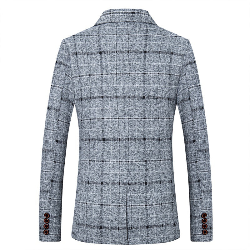 Fashion Casual Single Plaid Men's Suit Jacket