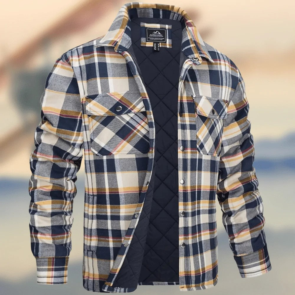 Men's Long Sleeve Lapel Plaid Thickened Shirt Jacket