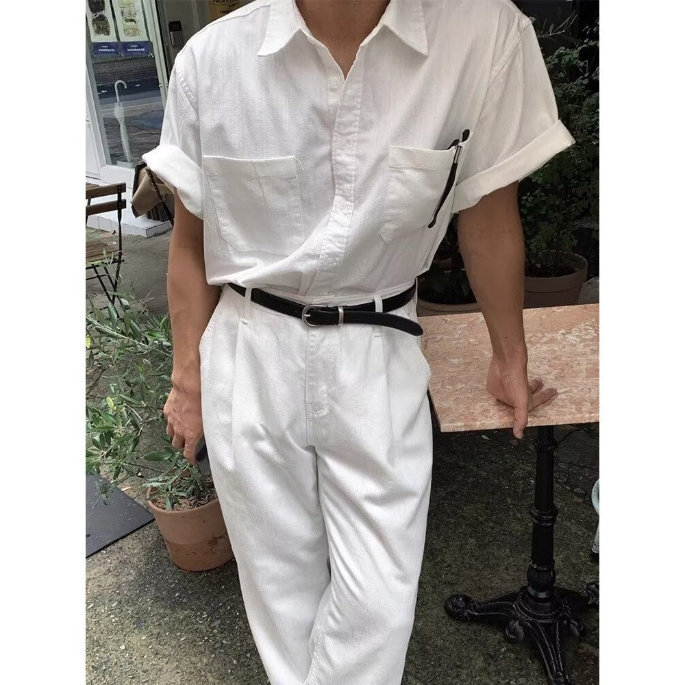Casual Short-sleeved Shirt Japanese Minimalist Men