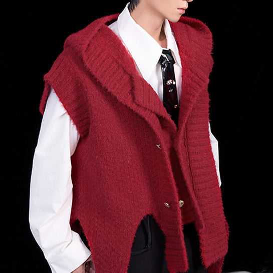 Fake Two Pieces Placket Hooded Sweater Coat