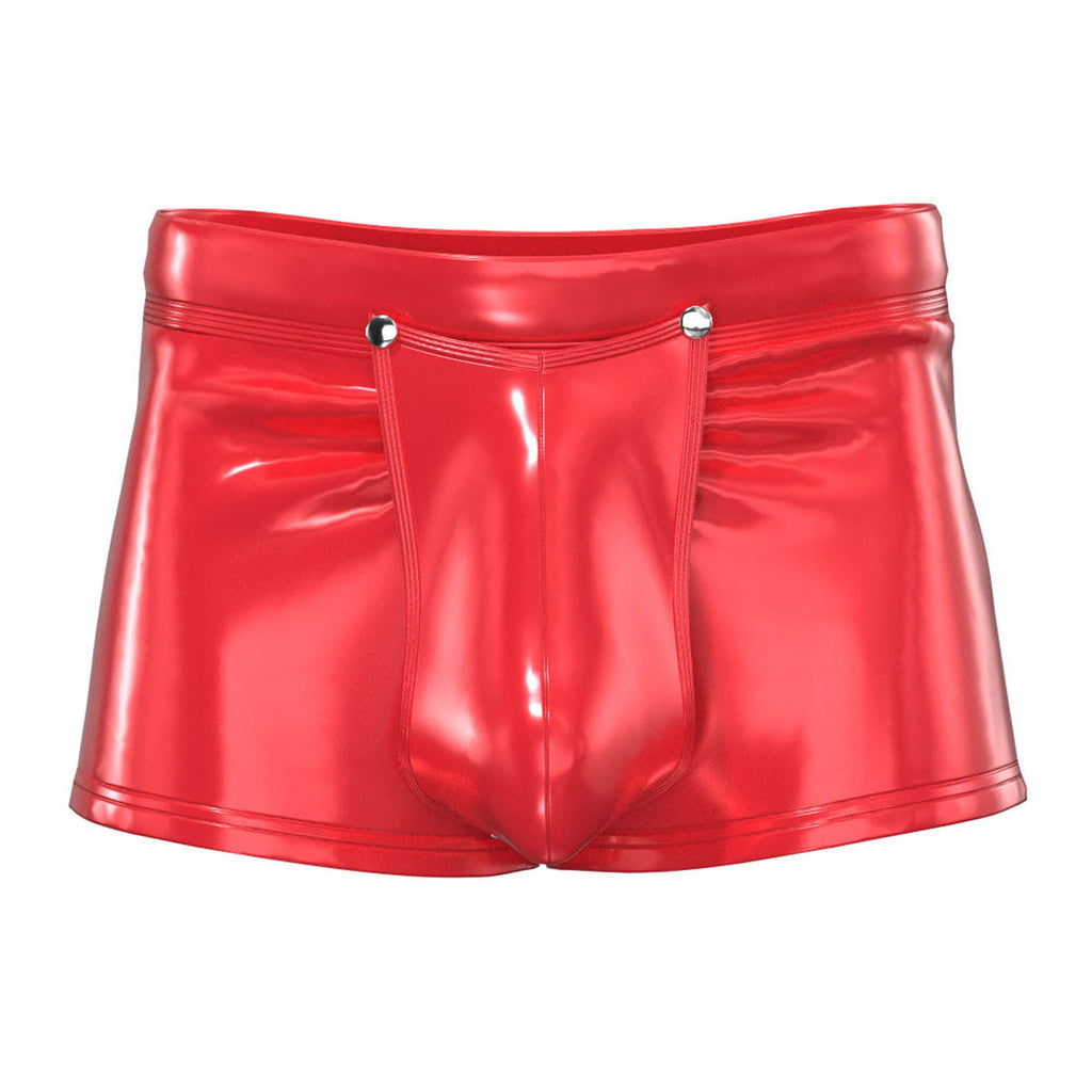 Men's PVC Shiny Leather Boxer Briefs With Open Crotch