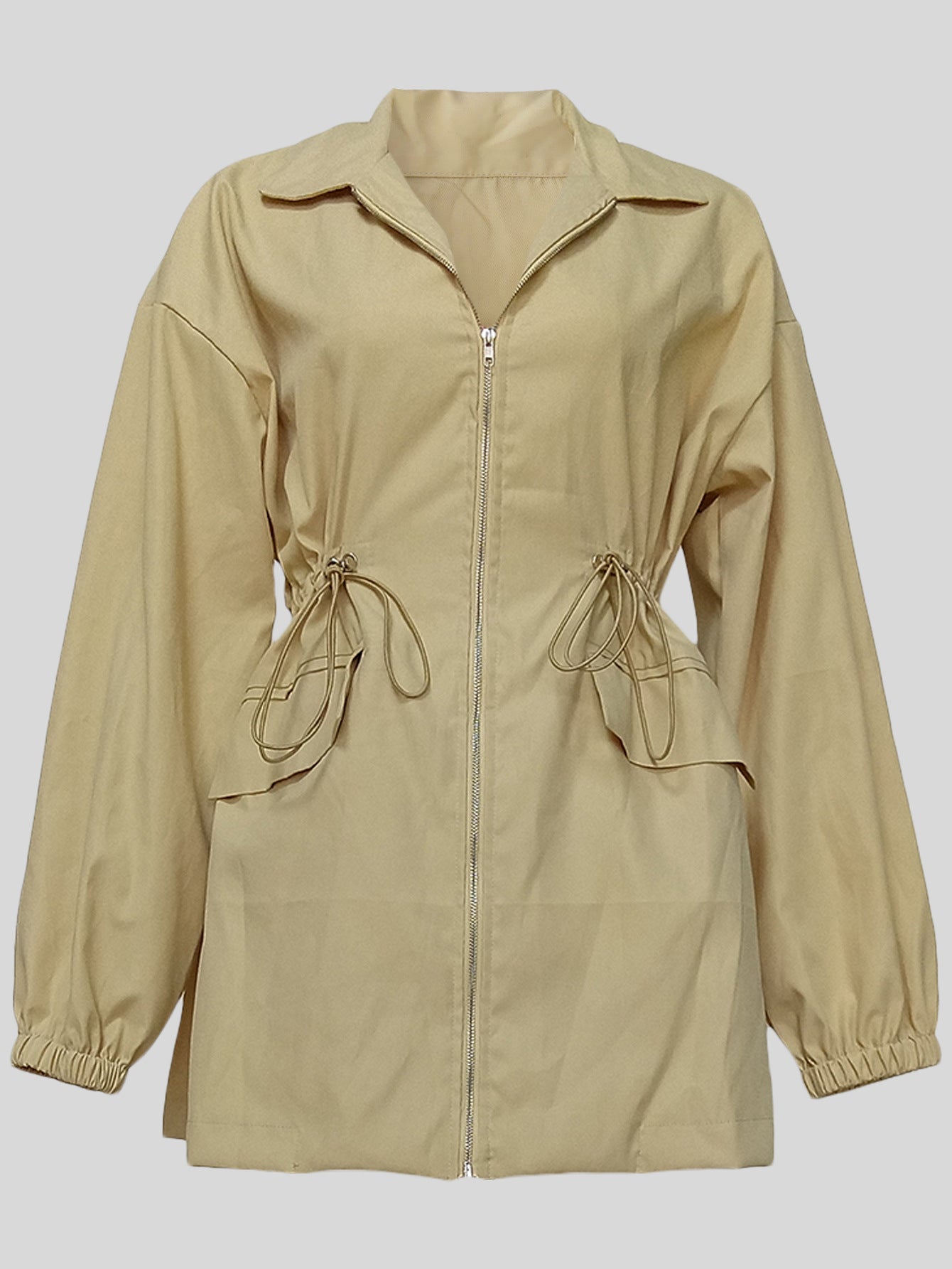 Drawstring Waist Mid-length Trench Coat For Women