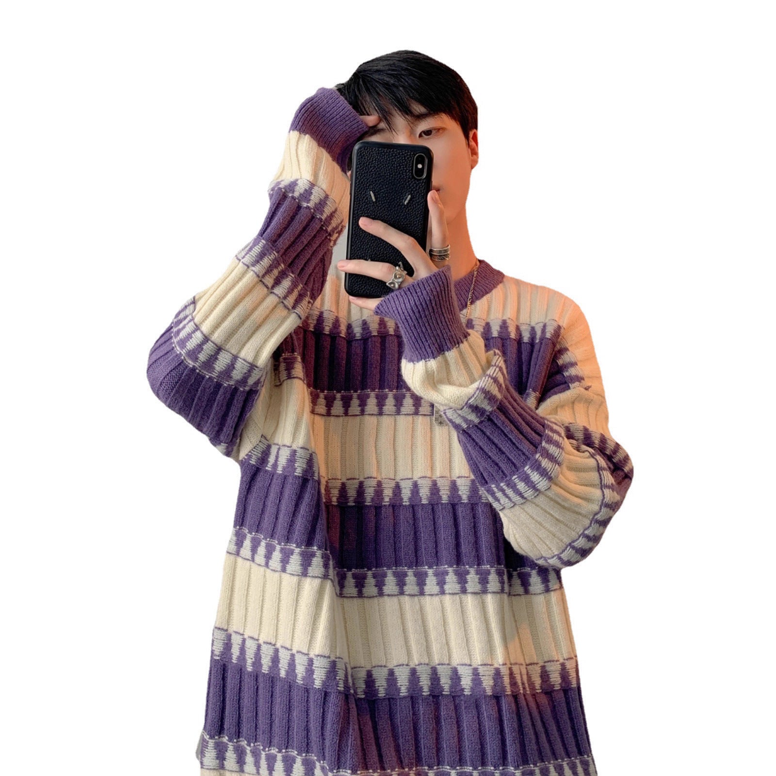 Striped Contrast Color Sweater Japanese-style Retro