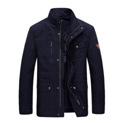 Men's Stand Collar Mid-length Multi-pocket Casual Jacket