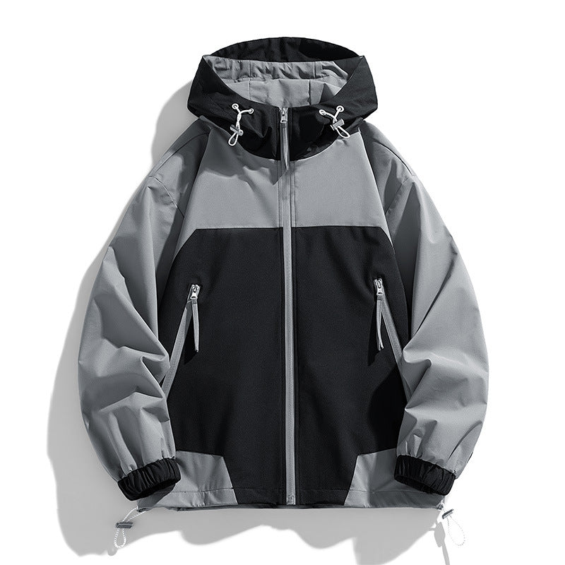 Retro Patchwork Hit Loose Casual Hooded Jacket