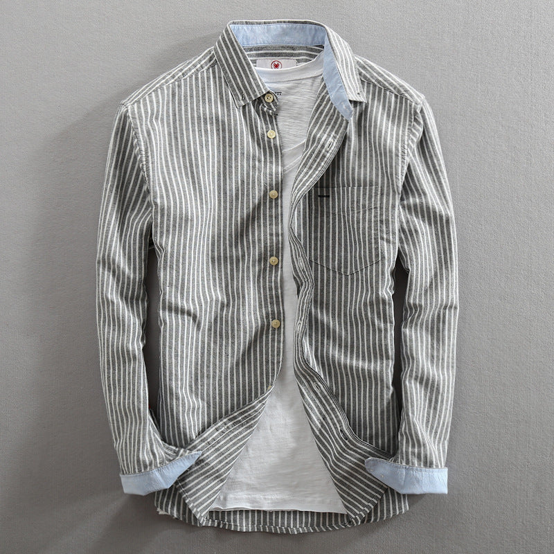 Loose-fitting, Minimalist Striped Shirt With A Turn-down Collar