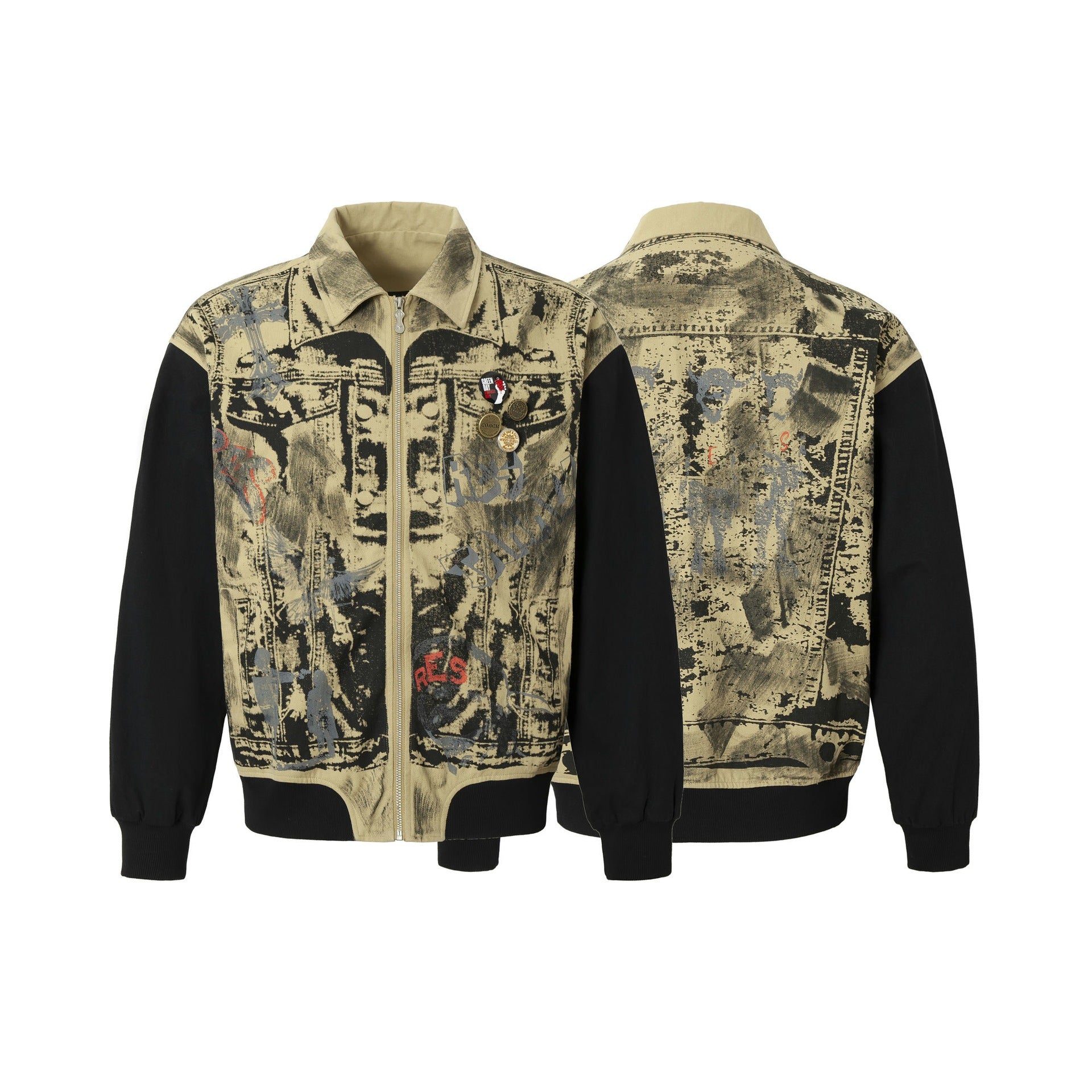 American Retro Graffiti And Badge Decoration Stitching Jacket