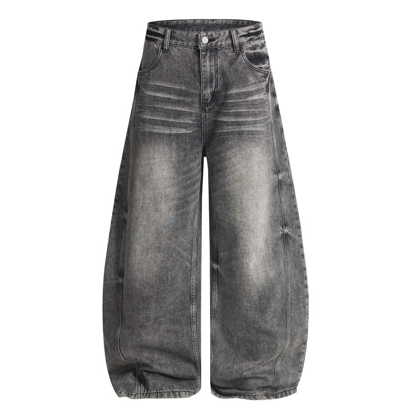 Loose Straight Washed Cat Beard Machete Jeans Men
