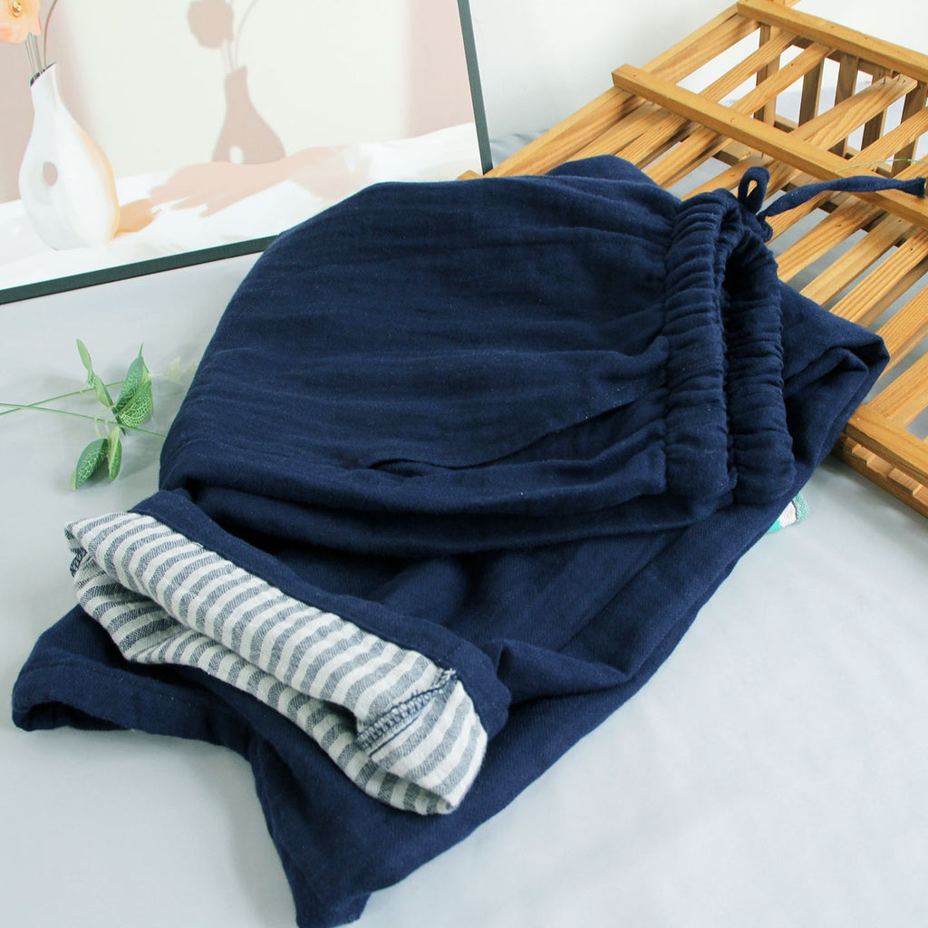 Men's Solid Color Pajama Pants Cotton Double-layer Gauze Loose