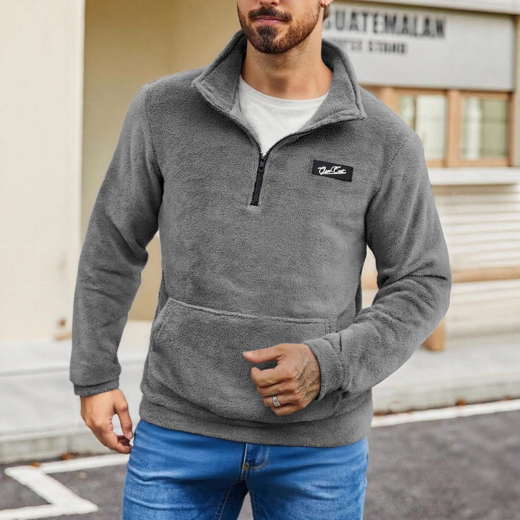 Stand Collar Loose Long Sleeve Sweatshirt Autumn Winter Casual Half Zip