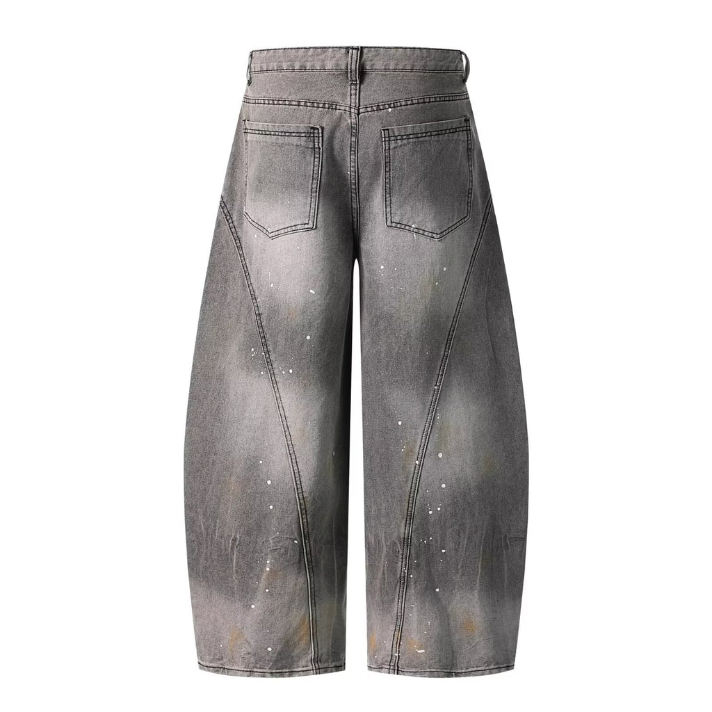 Retro Washed Smoky Gray Splash-ink Jeans For Men