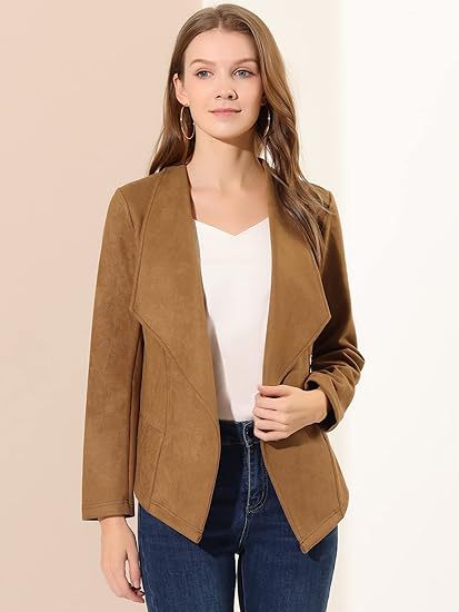 Casual Suede Lapel Long Sleeve Short Coat For Women
