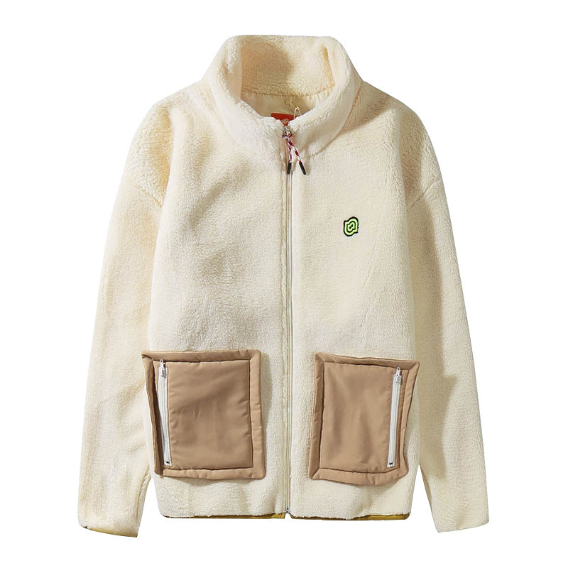 Autumn Winter Assorted Colors Large Pocket Lamb Wool Coat For Men