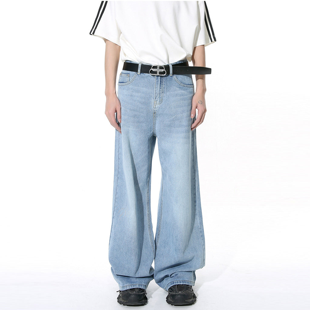 Retro Washed Pattern Simple Straight Casual Jeans