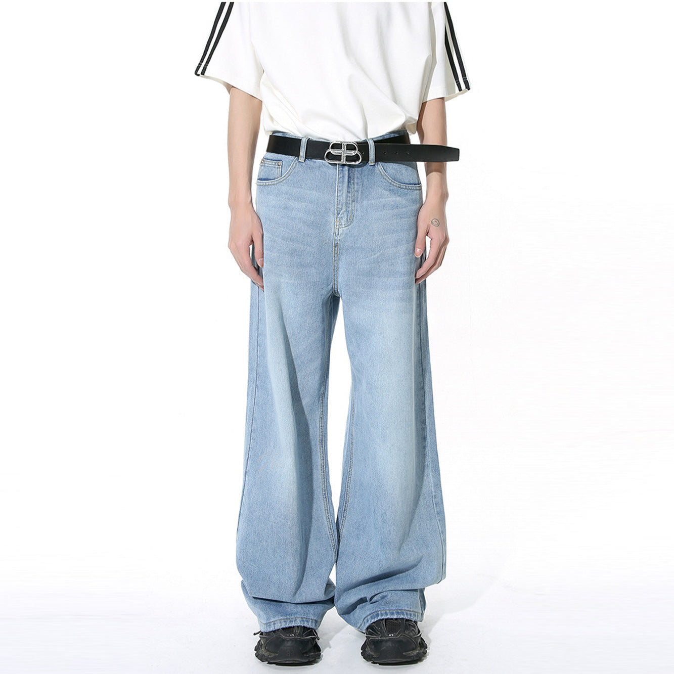 Retro Washed Pattern Simple Straight Casual Jeans