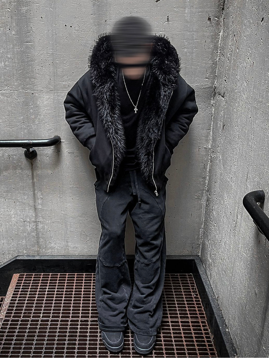 Double-sided Wear Short Wide BOXY Mountain Carved Cotton Jacket Jacket