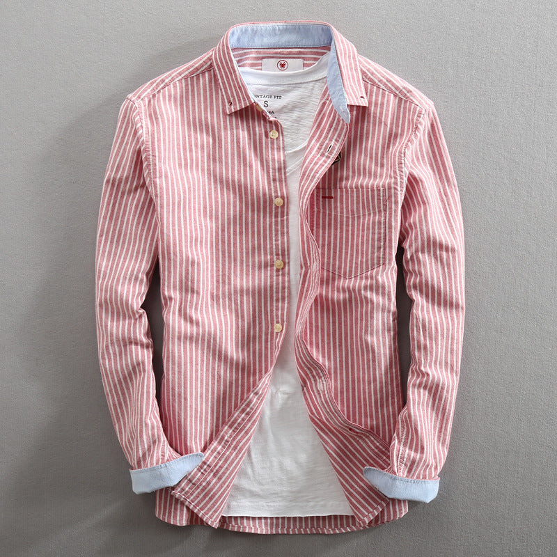 Loose-fitting, Minimalist Striped Shirt With A Turn-down Collar