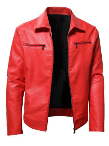 Winter Business Gentleman Thermal Zipper Cardigan Pocket Decorative PU Leather Coat