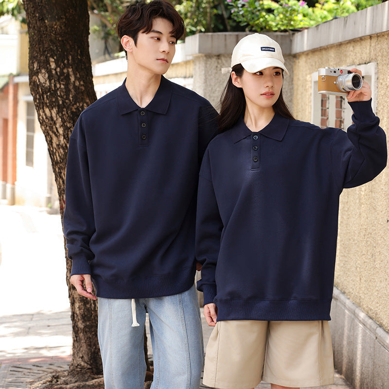 Loose-fit Lapel-collar Drop-shoulder Hoodie Without A Hood