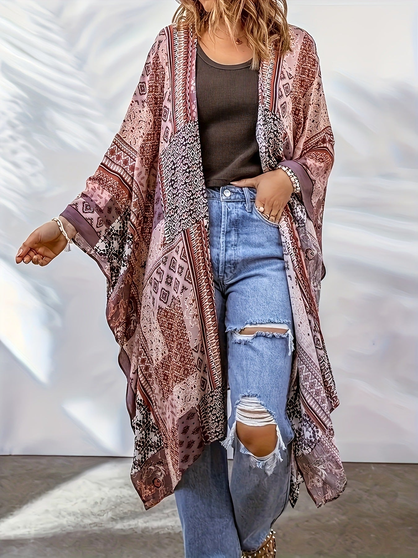 Bohemian Cardigan Aztec Printed Bat Cloak