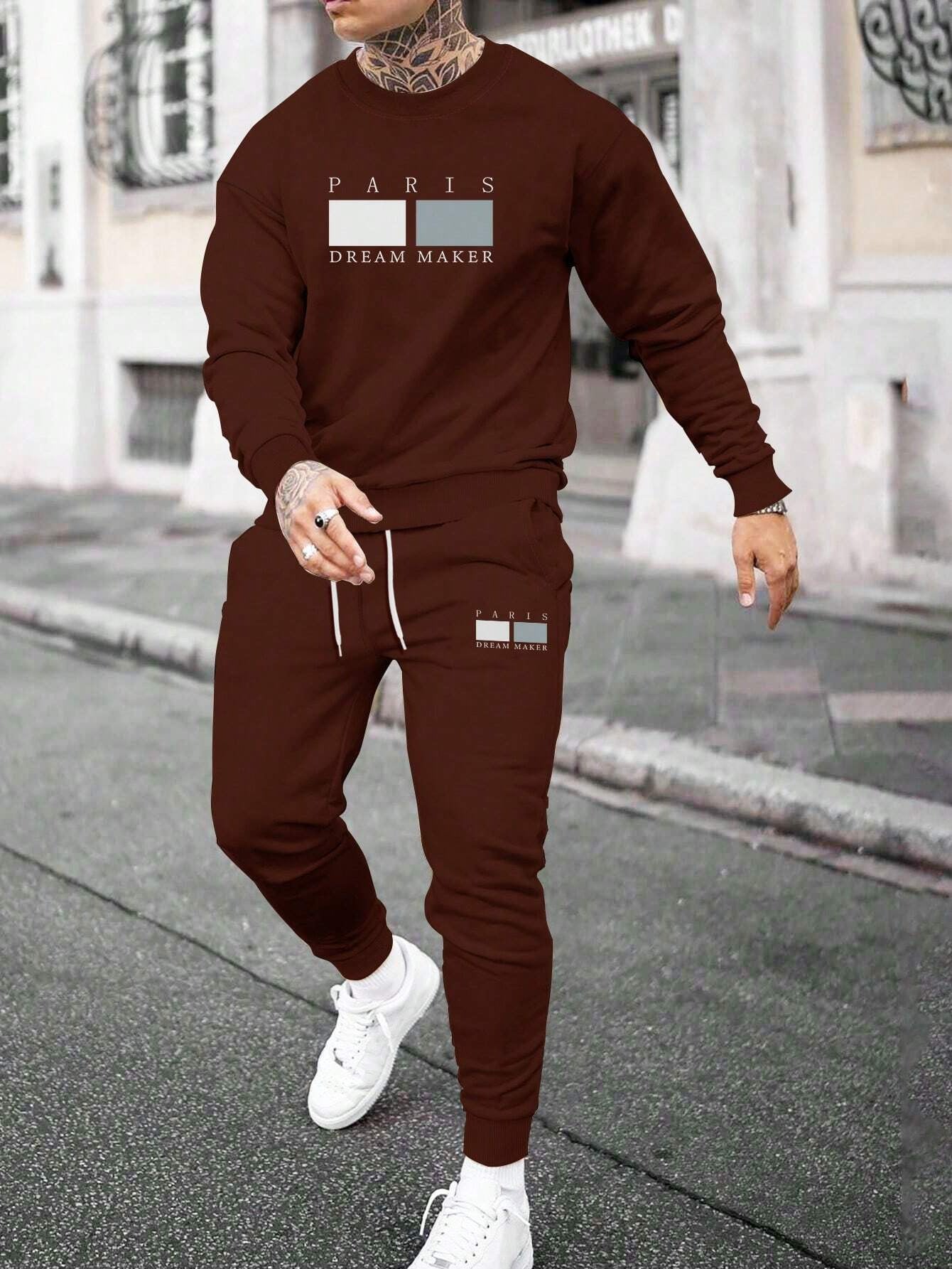 Round Neck Sweater Casual Sports Suit European Size Men's Clothing
