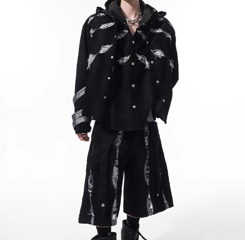 Cut Scratch Snake Print Hooded Jacket