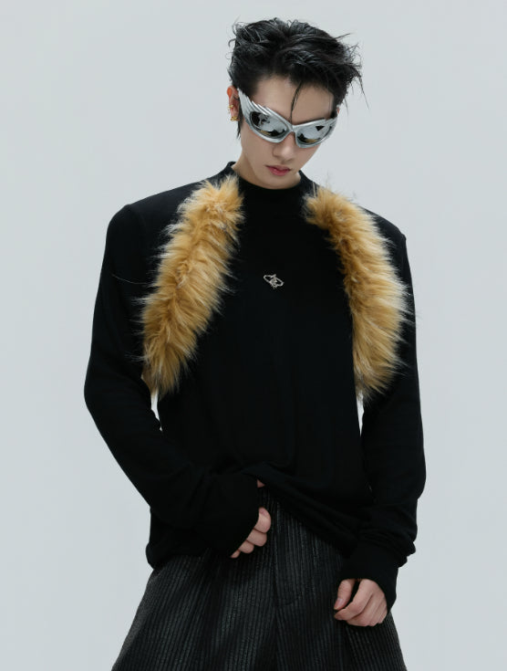 Retro Turtleneck Furry Design Slim Bottoming Shirt