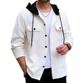 Men's Casual Sporty Color-block Hooded Button-up Jacquard Pocket Jacket