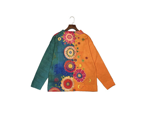 A Gentle And Relaxed Knitted Cardigan For Women With Printed Patterns