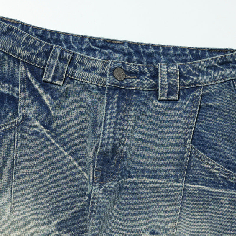 Lightning Texture Frayed Washed Wide-leg Jeans