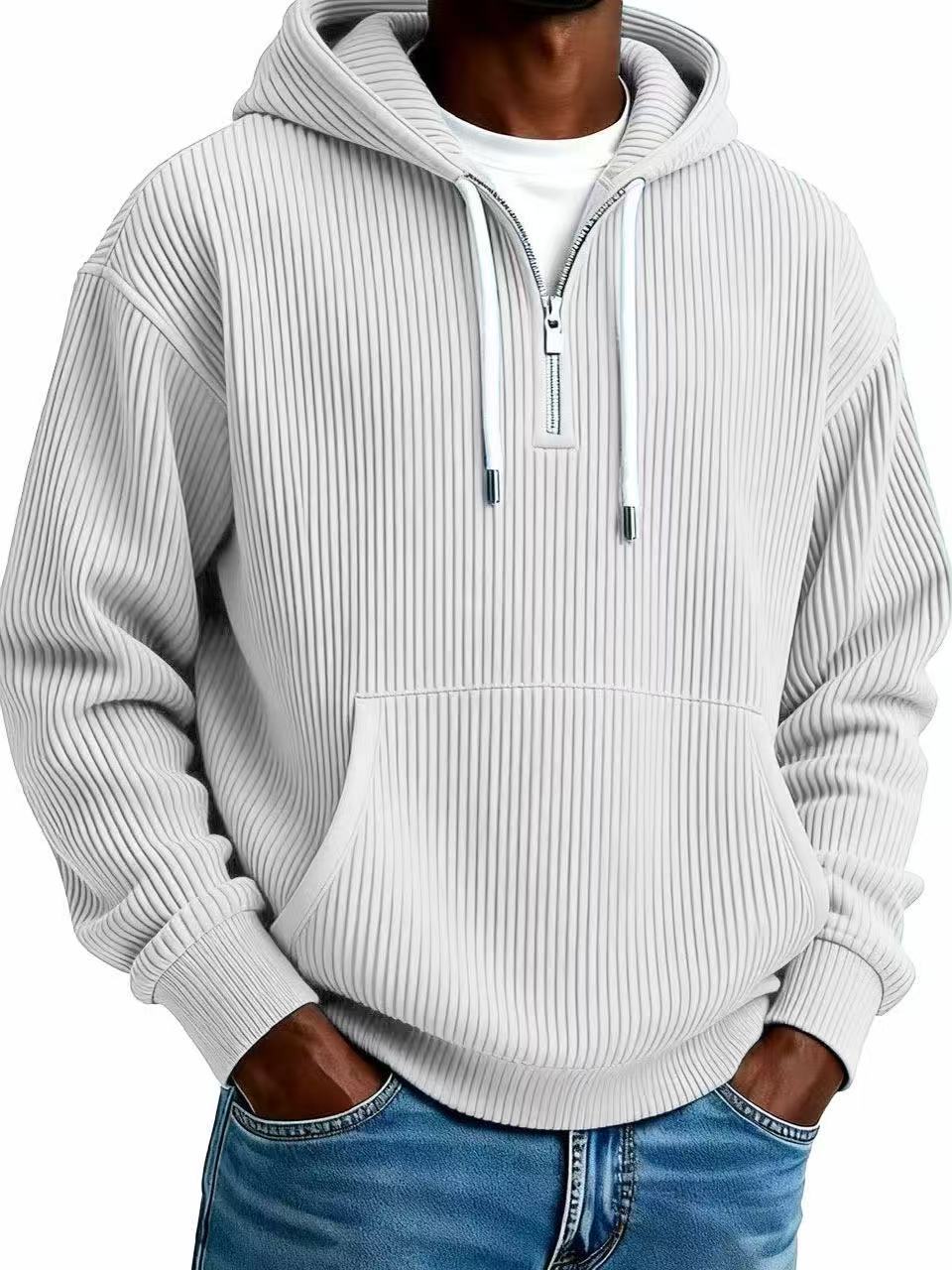 Men's Solid-Colored Corduroy Long-Sleeve Hoodie For Sports And Casual Wear