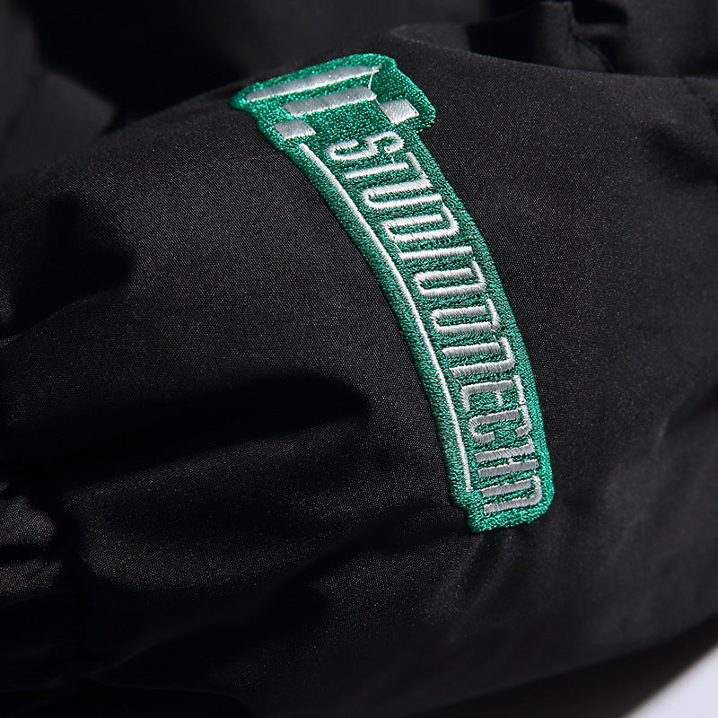 Men's Solid Color Racing Elements Embroidered Letter Stand Collar Jacket