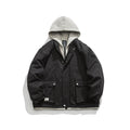 Color Matching Three-dimensional Pocket Fake Two Pieces Shirts Retro Hooded Jacket Men