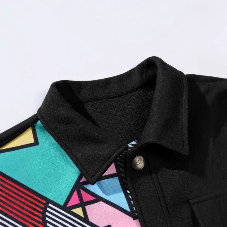 European And American Style Men's Clothing Printed Casual Loose Pockets Jacket