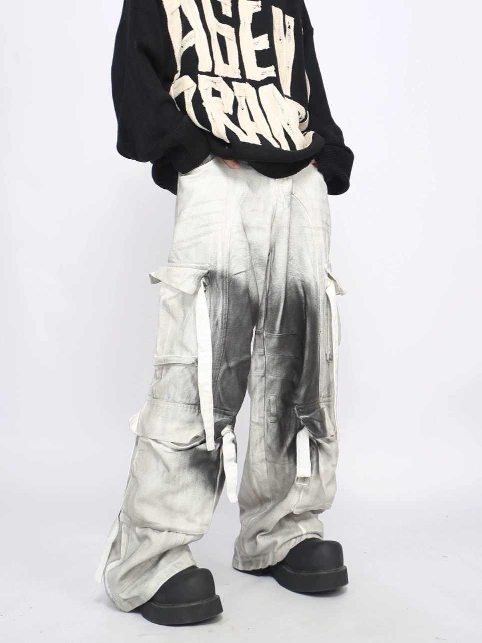 Splash Ink Multi-pocket Cargo Pants Men's Loose Straight Mopping Pants