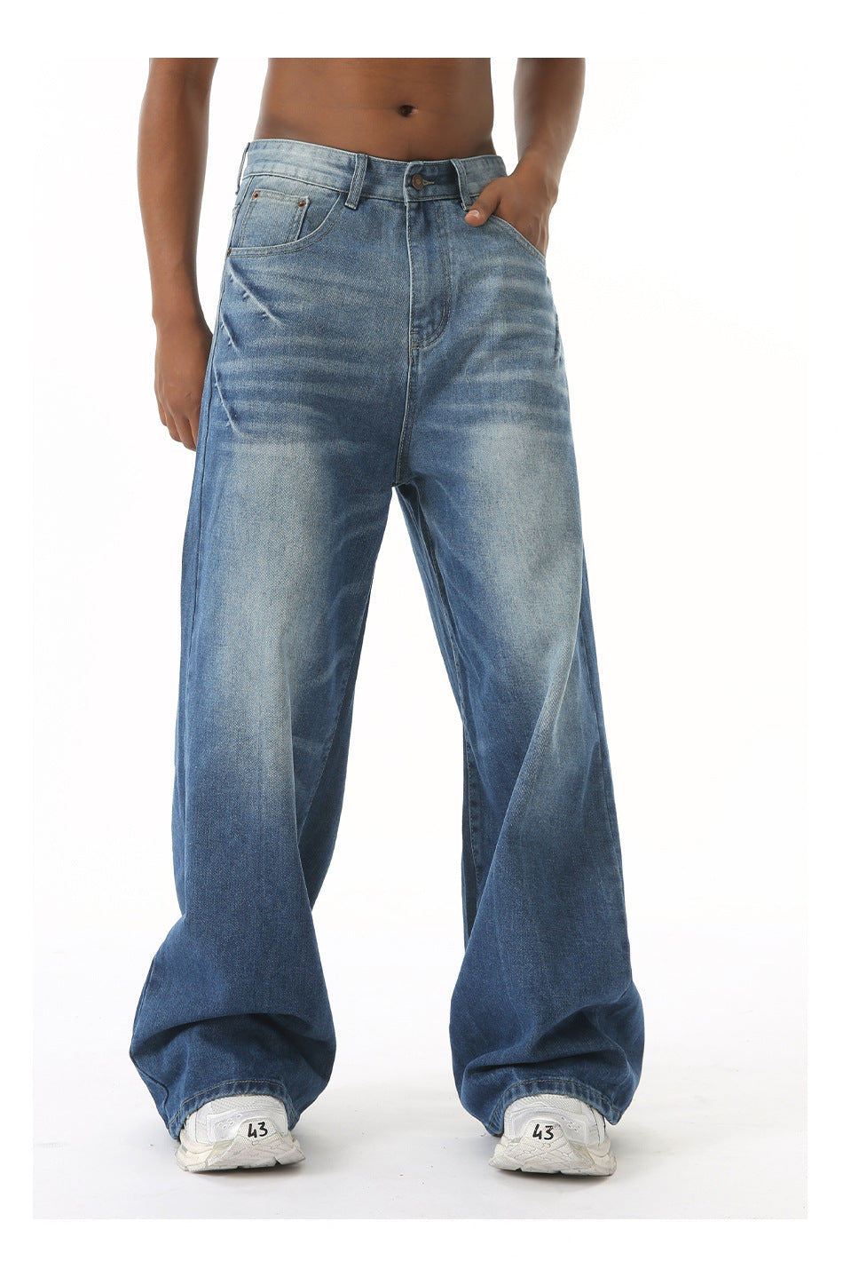 Retro Washed Jeans Loose Straight Wide Leg Pants