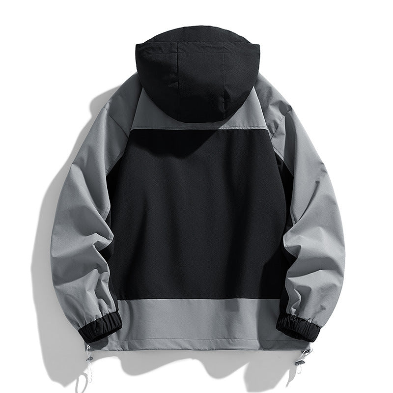 Retro Patchwork Hit Loose Casual Hooded Jacket