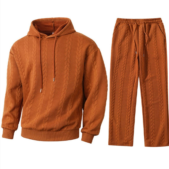 Solid-color Sporty And Casual Jacquard Men's Hoodie And Pants Set