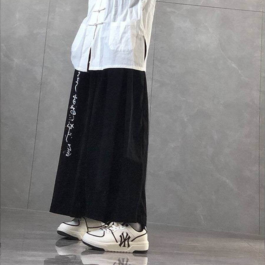 Chinese Retro Calligraphy Printing Drooping Wide-leg Pants Unisex Style