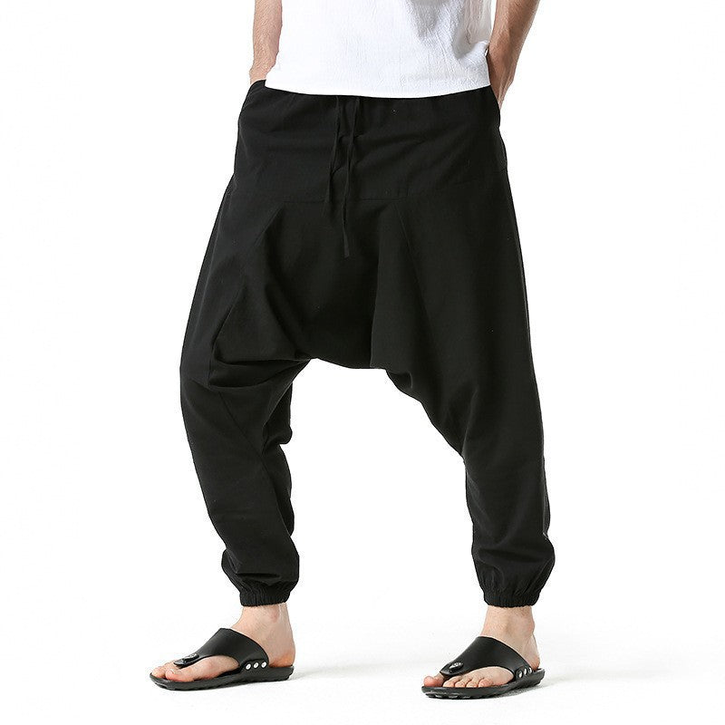 Summer Breathable Cuffed Pants Beach Straight-leg Pants Solid Color