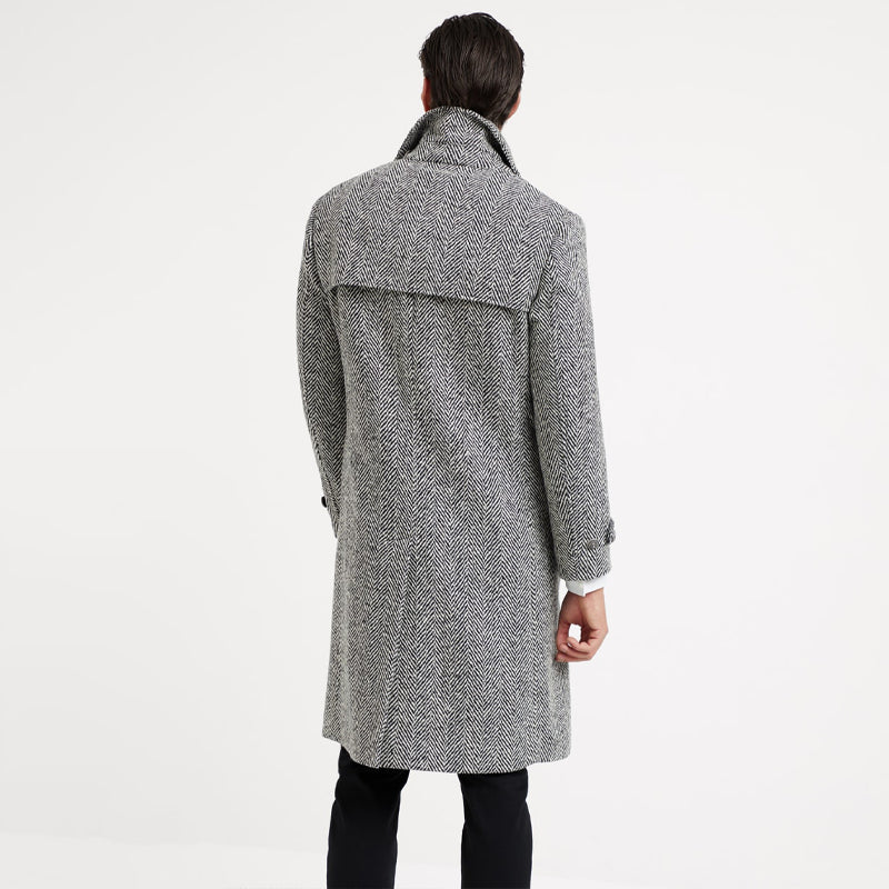 Men's Mid-length Double-breasted Tweed Overcoat