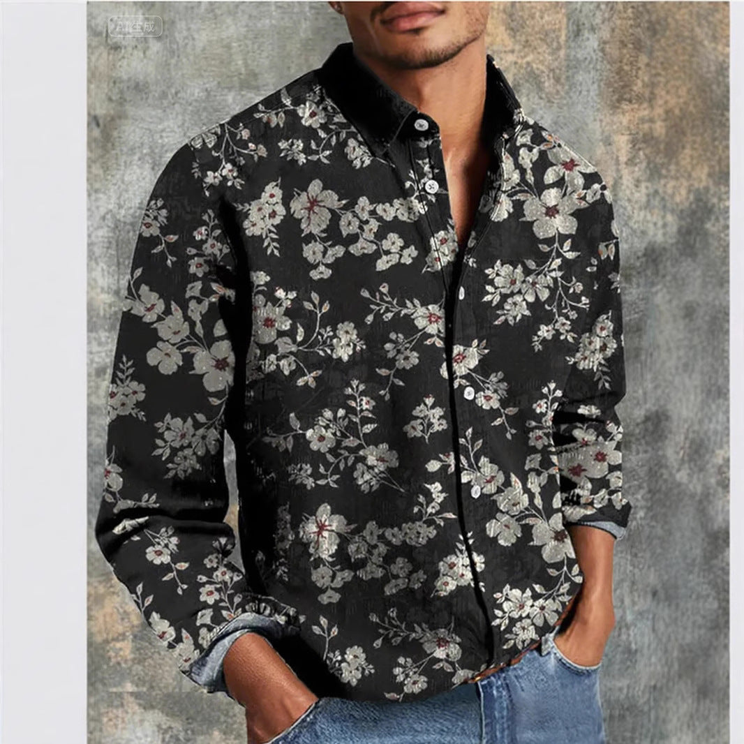 Retro Casual Printed Long Sleeve Men's Shirt