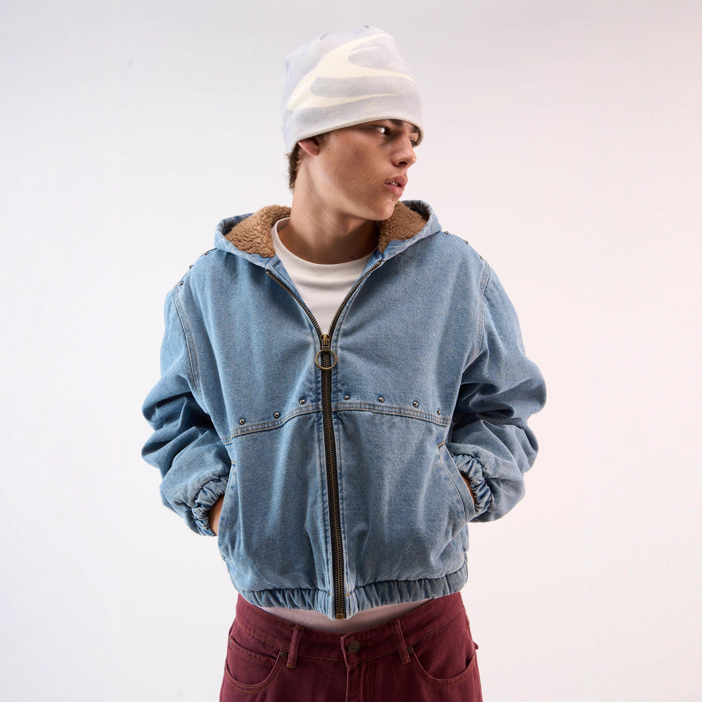 Fleece-lined Denim Jacket Fashionable Casual Hooded Sweatshirt