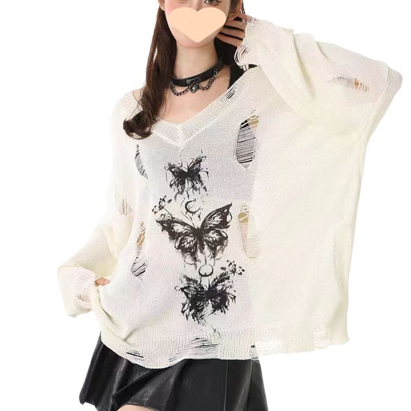 Graffiti Butterfly Hollow-Out Versatile Top For Women