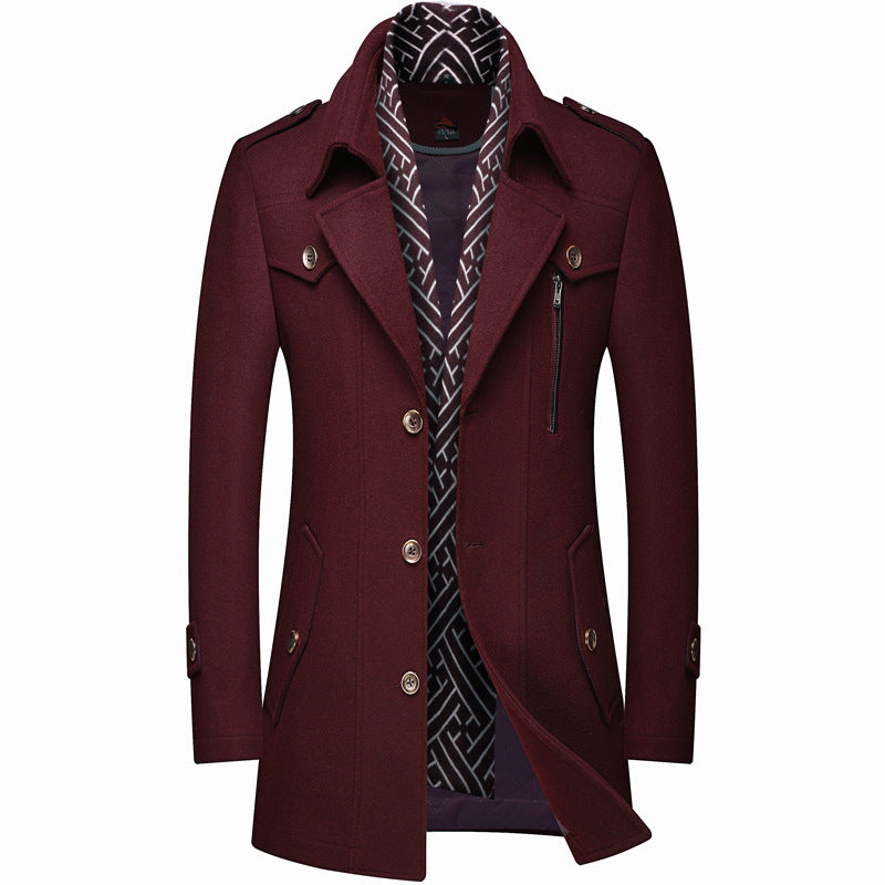 Thickened Men's Wool Woolen Trench Coat