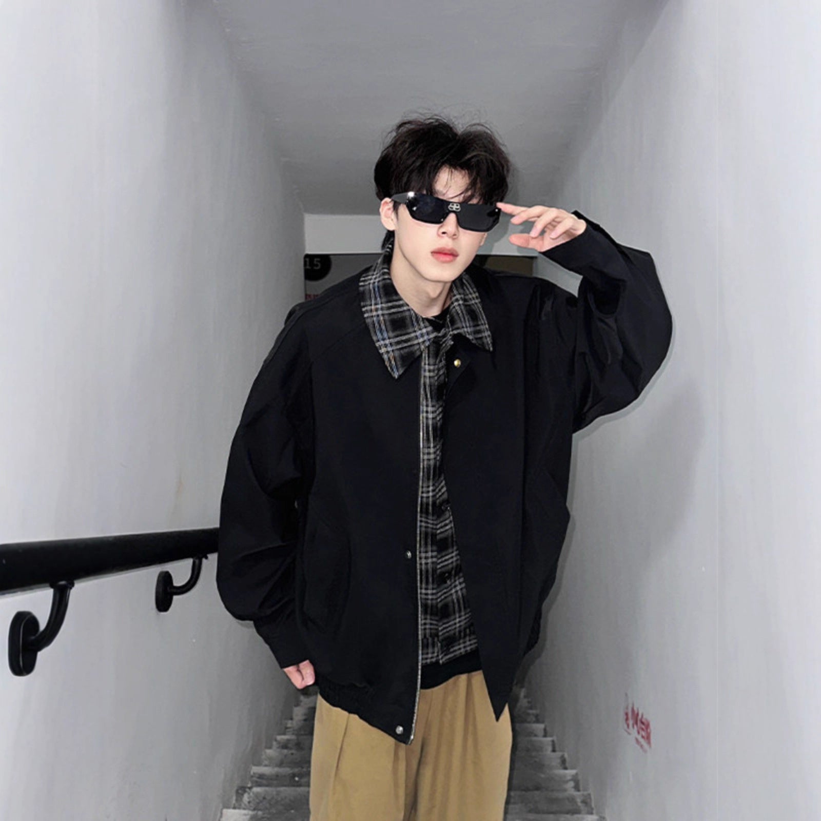 Men's Springautumn Maillard Outfit Fake Two-piece Jacket