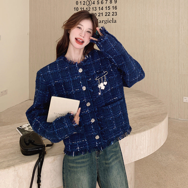 High-grade Retro Blue Coat Niche Tassel Jacket