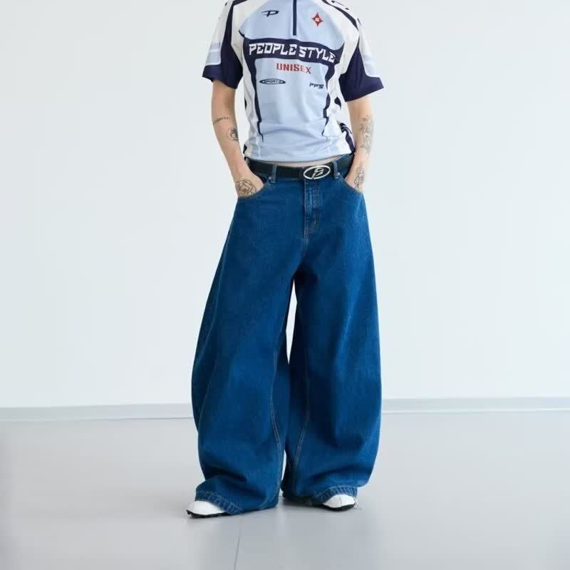High-waisted Retro Straight-leg Jeans For Men Summer American Style Dark Blue